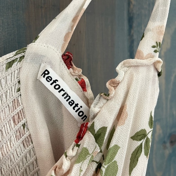 Reformation Floral Tie-Strap Dress in Cream Christine Rose - Picture 5 of 11